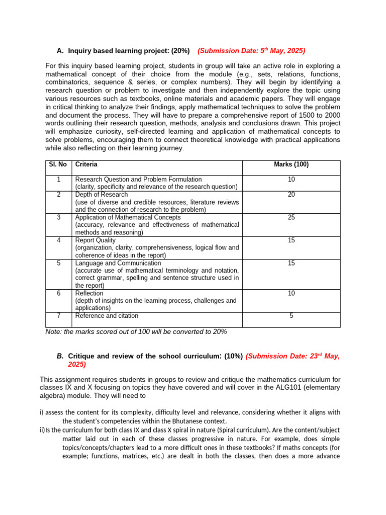 Inquiry-Based Math Project Guidelines | PDF | Mathematics | Educational ...