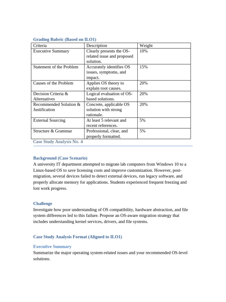 OS Case Study Analysis Guidelines | PDF | Operating System | System