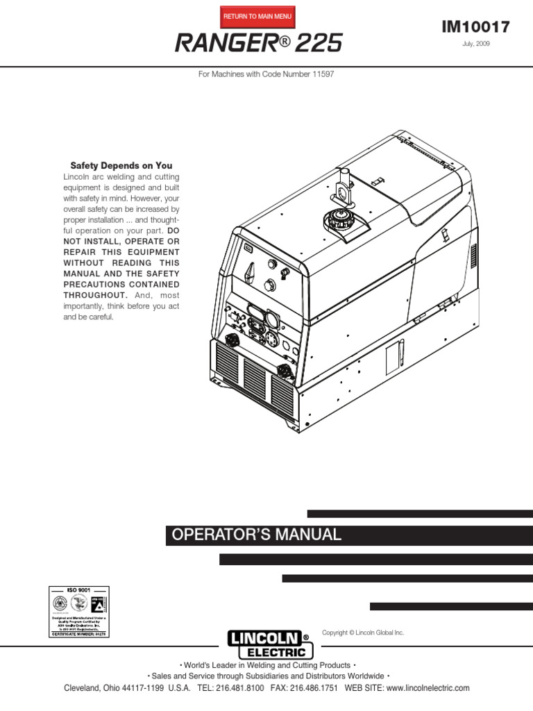 Ranger 225 Operator's Manual | PDF | Welding | Construction