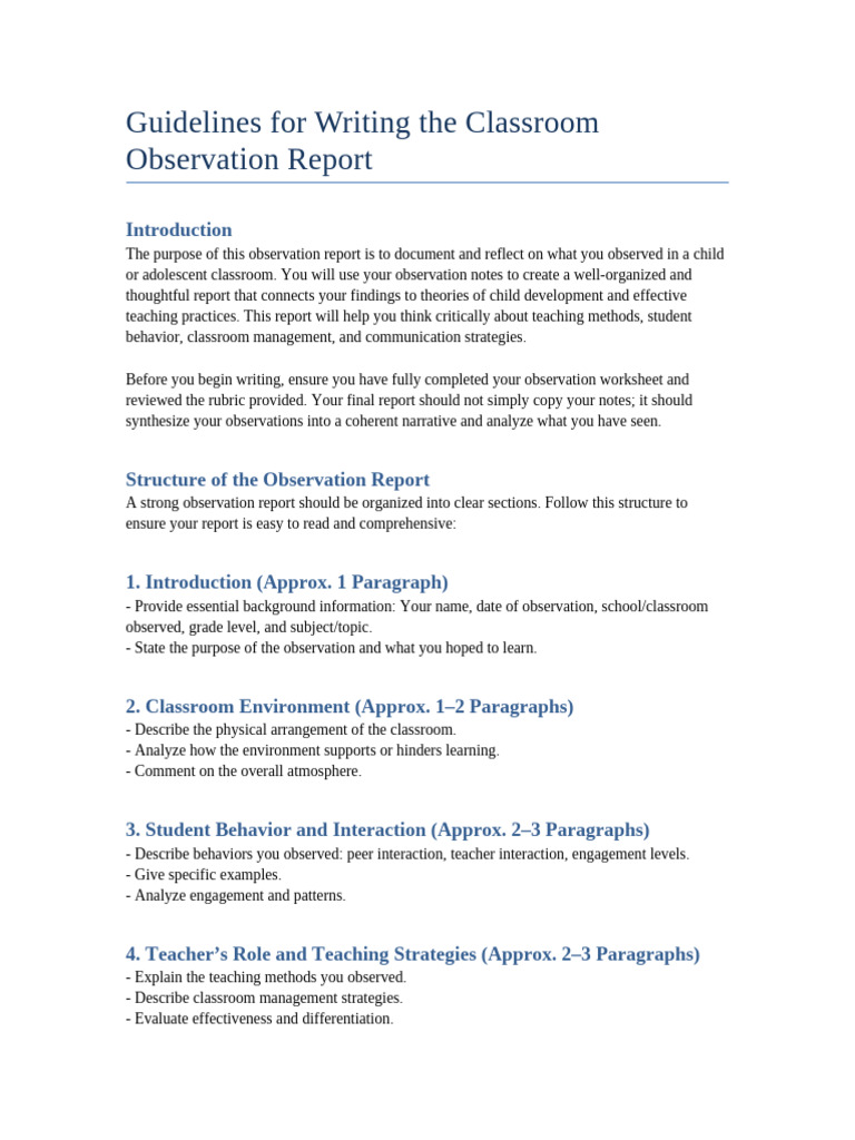 Writing Effective Classroom Observations | PDF | Classroom Management ...