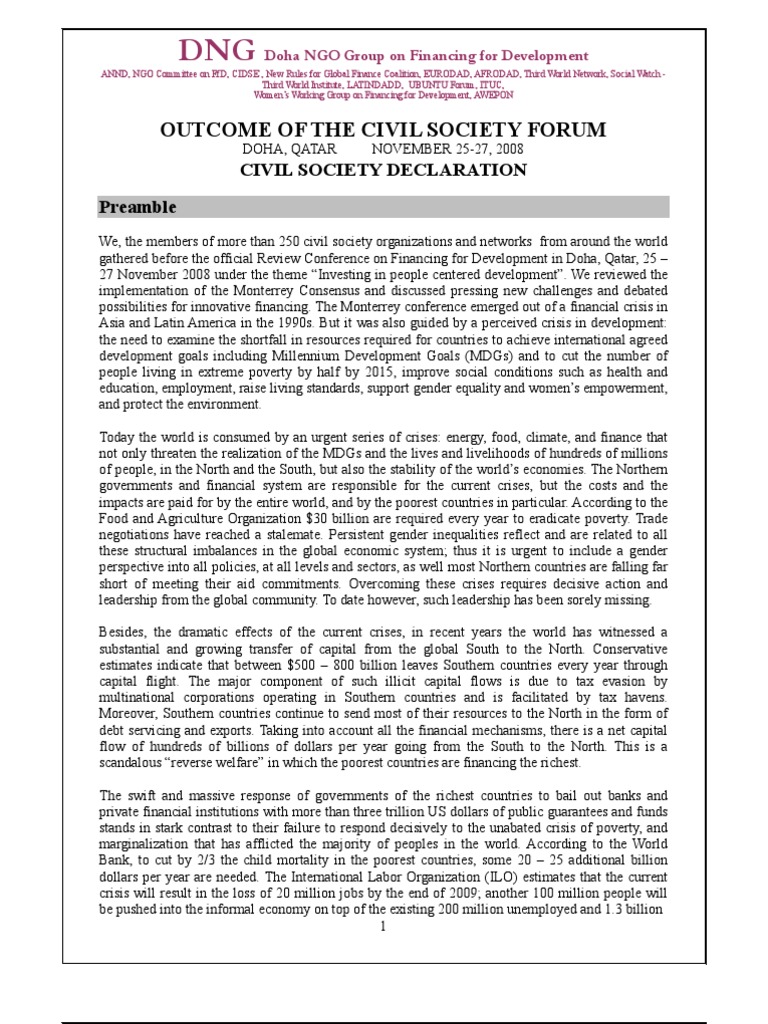 Civil Society Forum Outcomes on Development | PDF | Aids | Poverty