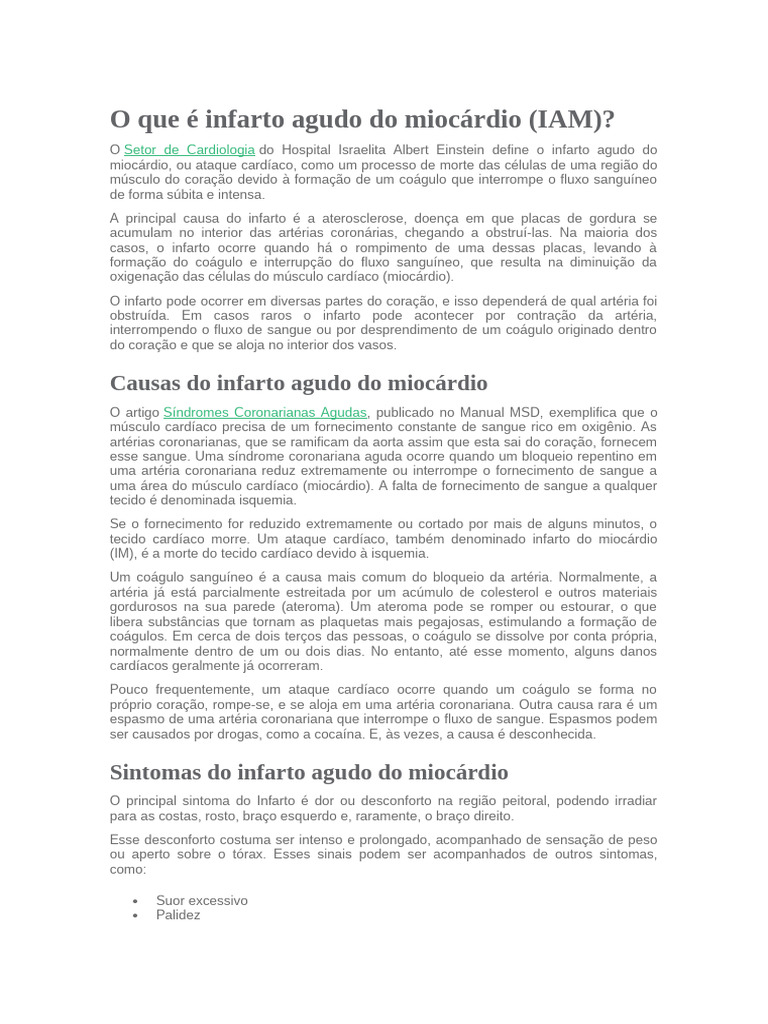 Infarto Agudo do Miocárdio: Causas e Sintomas | PDF | Sepse | Choque ...