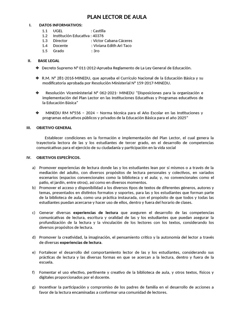 Plan Lector 3ro | PDF | Salón de clases | Aprendizaje