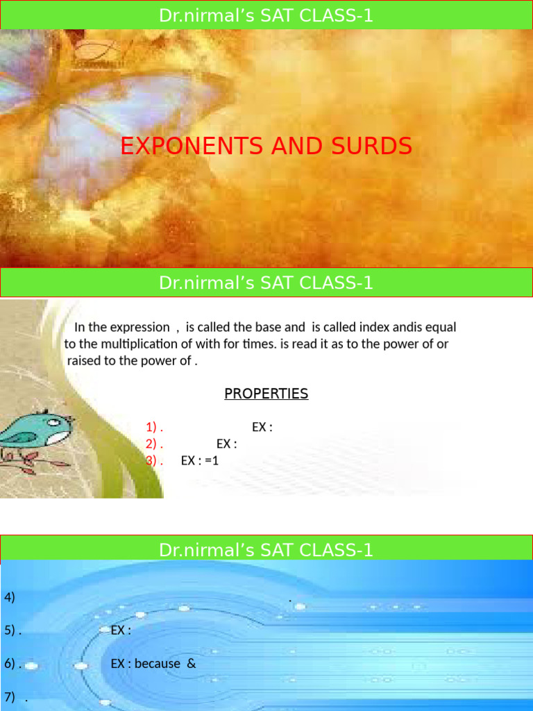 Exponents and Surds SAT Class 1 Guide | PDF