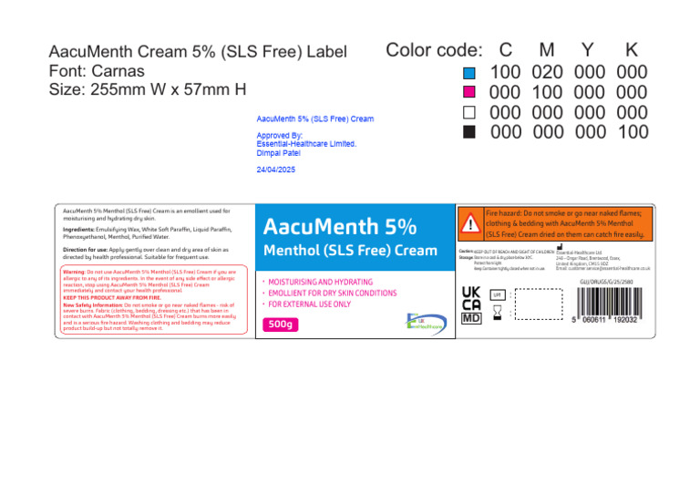 AacuMenth 5% SLS Free Cream 500gm Label - 24042025 | PDF
