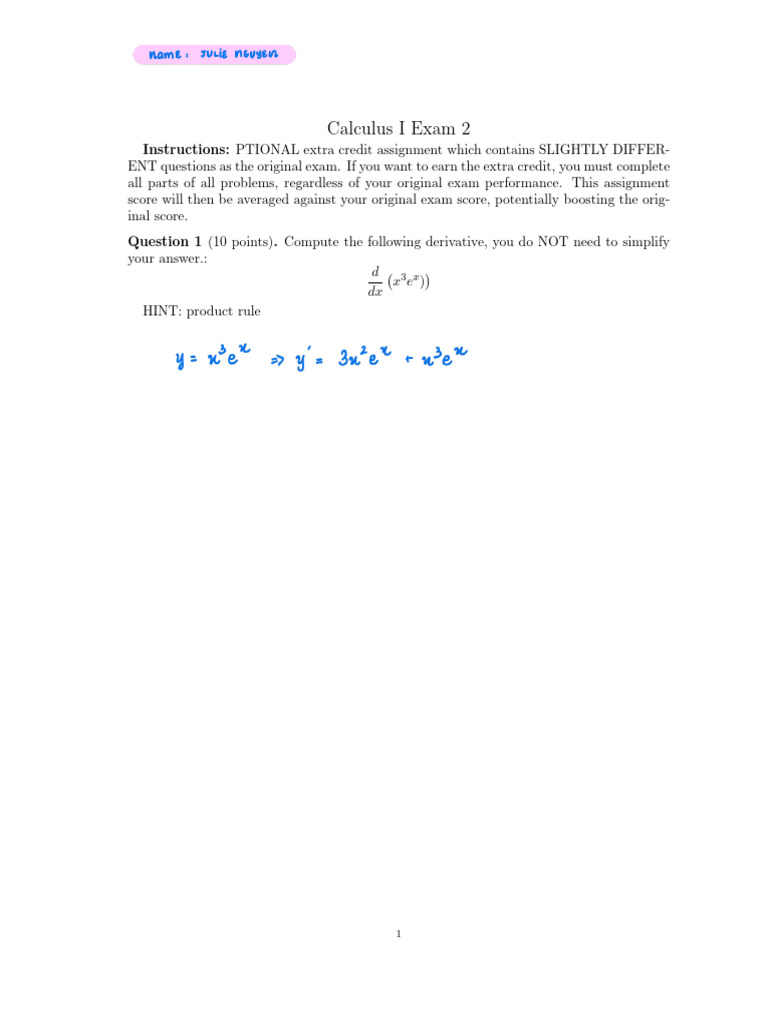 Julie_Nguyen___Exam_2_Post_test.pdf | PDF | Mathematical Analysis ...