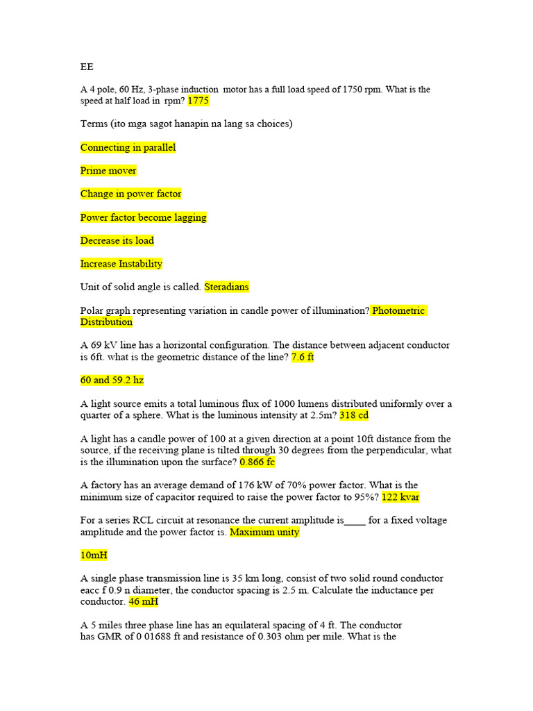 EE Calculations for Induction Motors and Power Factor | PDF | Electric ...