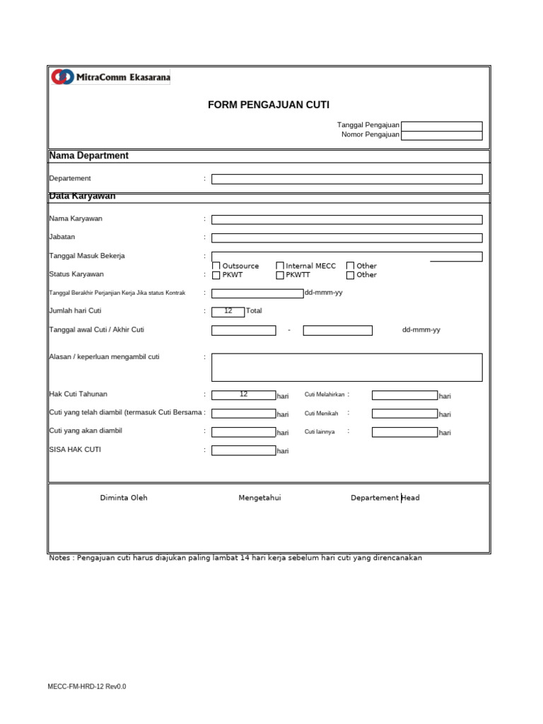 Formulir Pengajuan Cuti Karyawan MECC | PDF