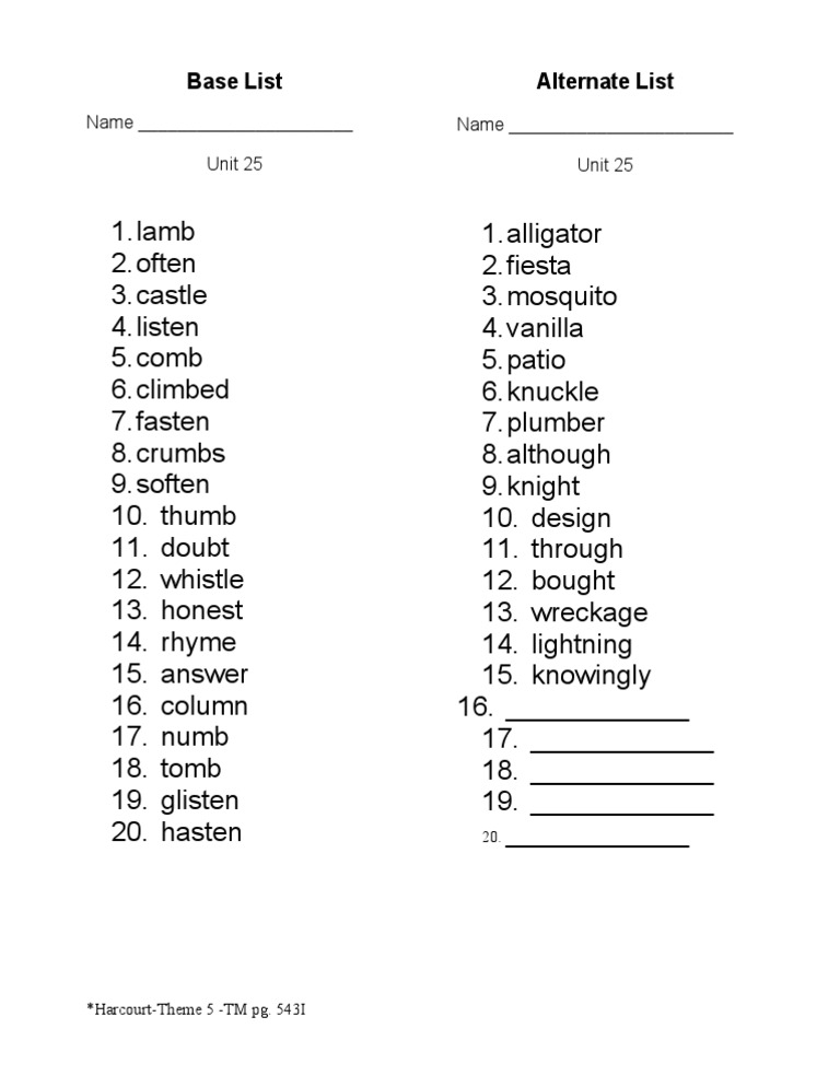 Base List Alternate List: Name - Unit 25 Name - Unit 25 | PDF