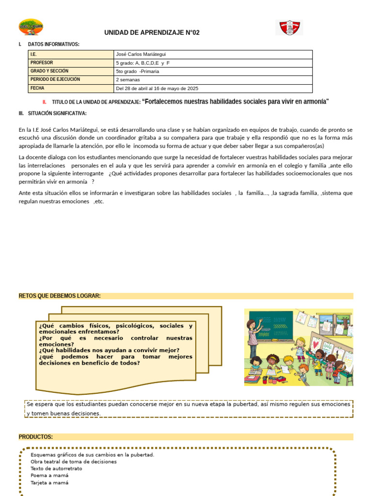 UNIDAD - DE - APRENDIZAJE - N°02-2025 (1) Primsria | PDF | Datos ...