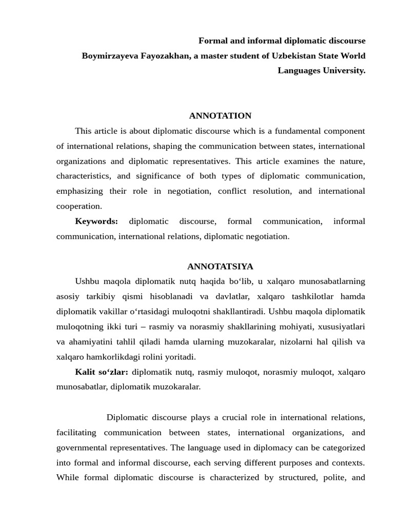 Diplomatic Discourse | PDF | Treaty | Diplomacy