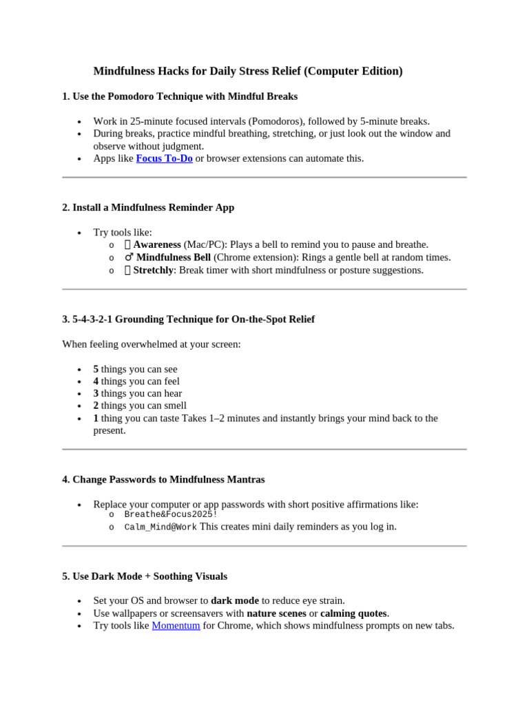 Mindfulness Hacks For Daily Stress Relief | PDF