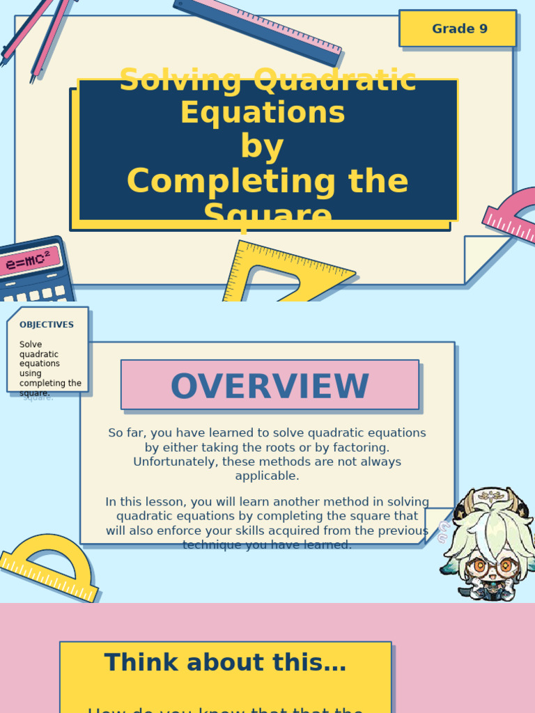 Solve Quadratic Equations: Completing Square | PDF | Quadratic Equation ...
