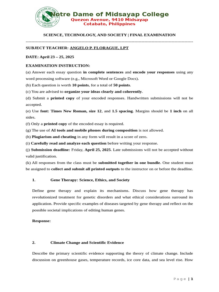 STS 101 Final Exam 2025 | PDF | Climate Change | Climate Change Mitigation