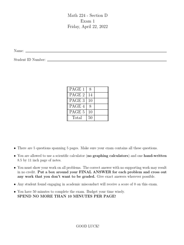Practice Midterm 1 - SPR 22 | PDF | Mathematical Physics | Mathematical ...