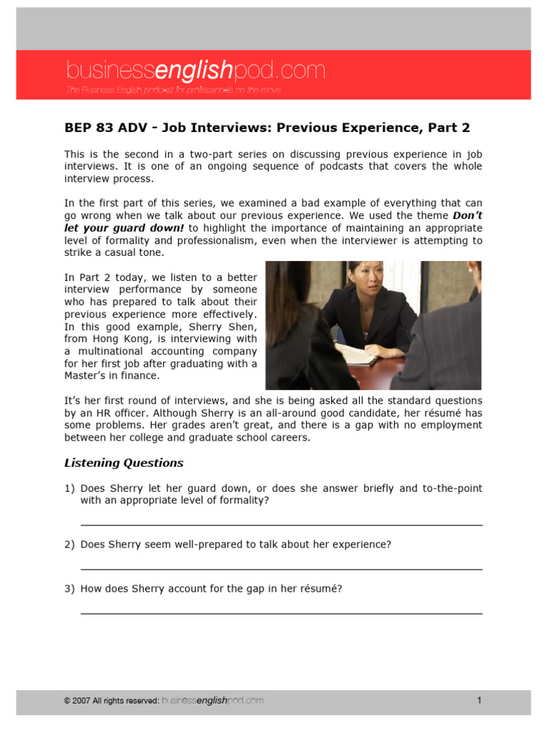 Job Interviews: Discussing Experience | PDF | Job Interview | Résumé
