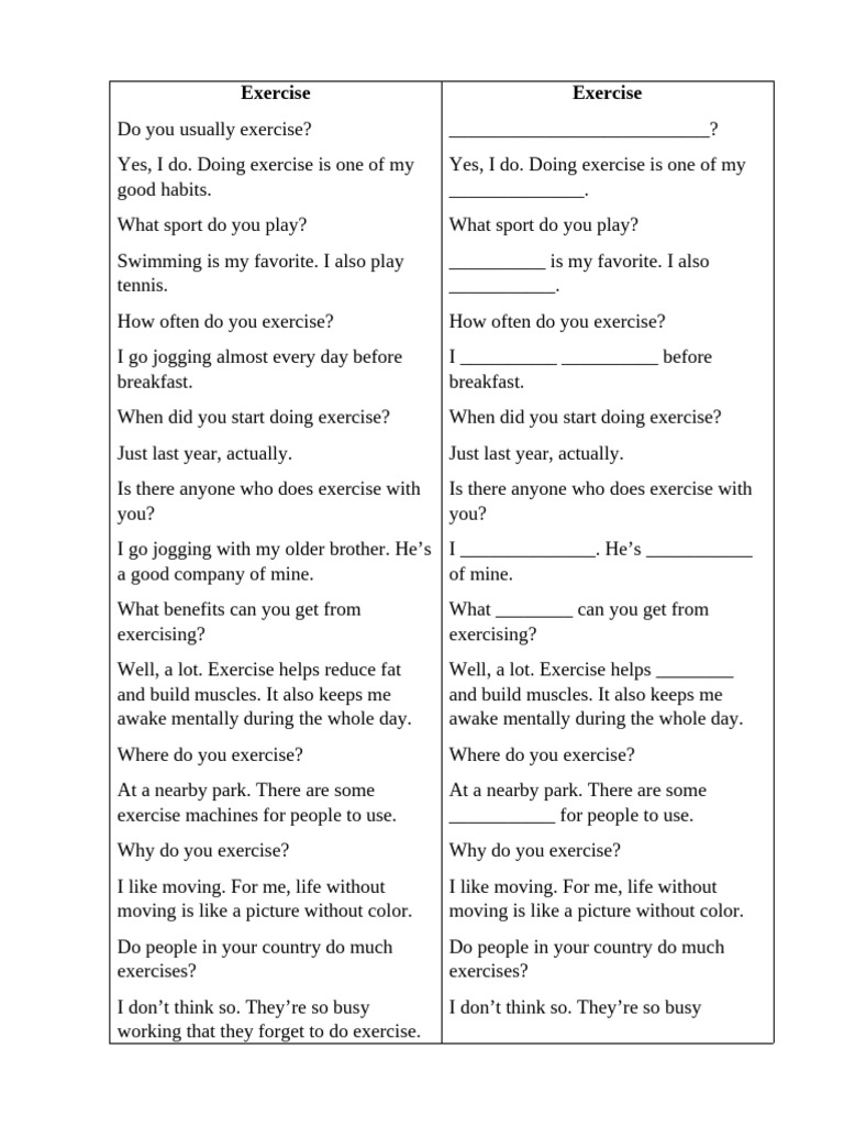 Exercise and Lifestyle Habits Overview | PDF | Teachers | Sushi