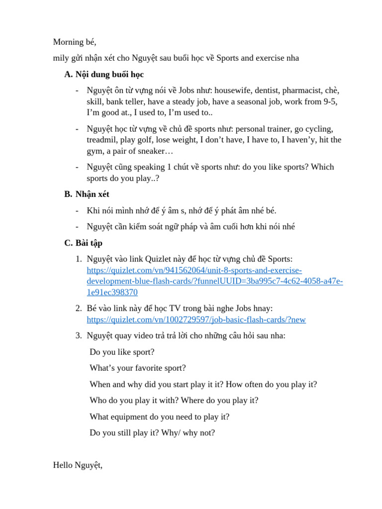 Bé Nguyệt homework | PDF