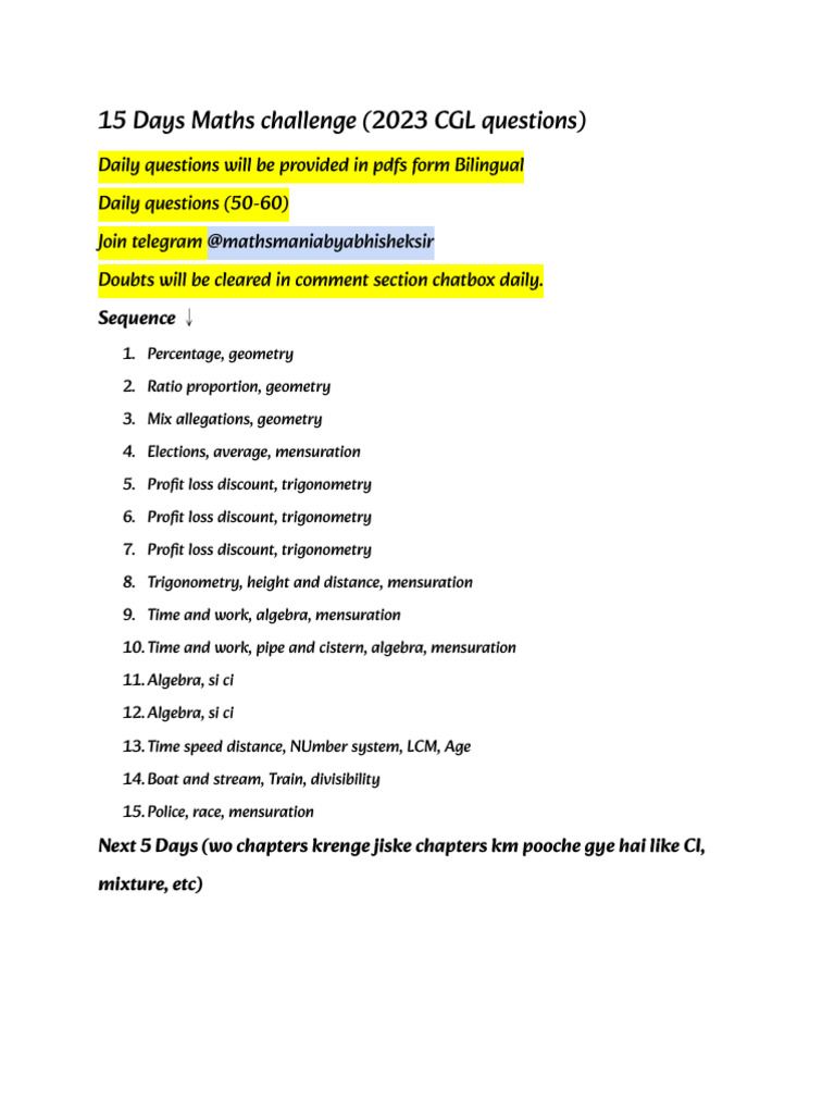15 Days Maths Challenge - MM | PDF
