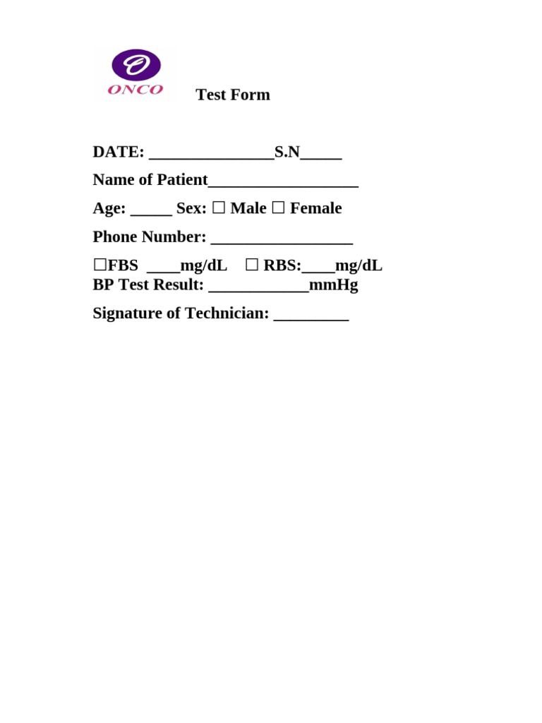 Patient Health Test Form | PDF