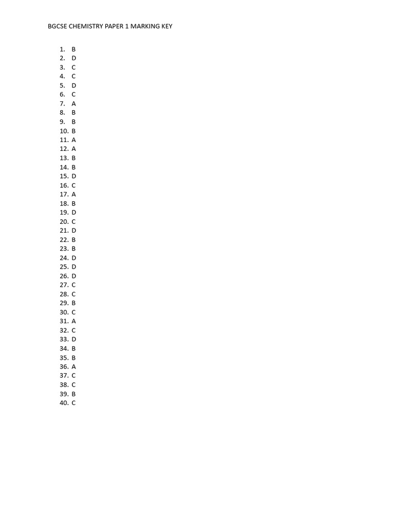BGCSE Chemistry Paper 1 Answers | PDF
