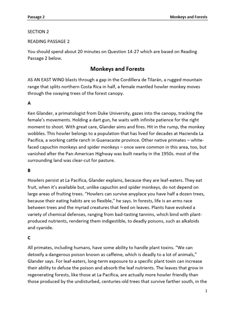 32 Passage 2 - Monkeys and Forests Q14-27 | PDF | Forests | Trees