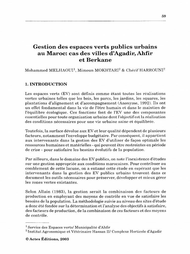 Gestion des espaces verts urbains au Maroc | PDF | Irrigation | Maroc