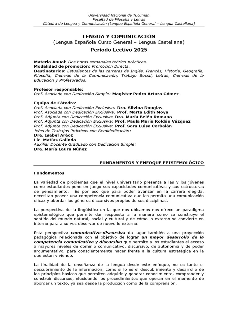 Programa Lengua y Comunicación 2025 | PDF | Aprendizaje | Maestros