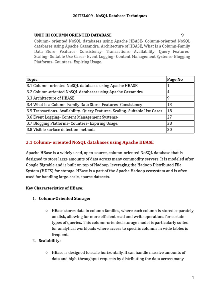 NoSQL Database Techniques: HBase & Cassandra | PDF | No Sql | Databases