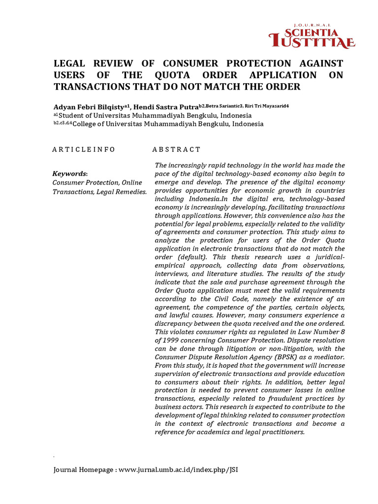 Legal Protection in Quota Order Transactions | PDF | Consumer ...
