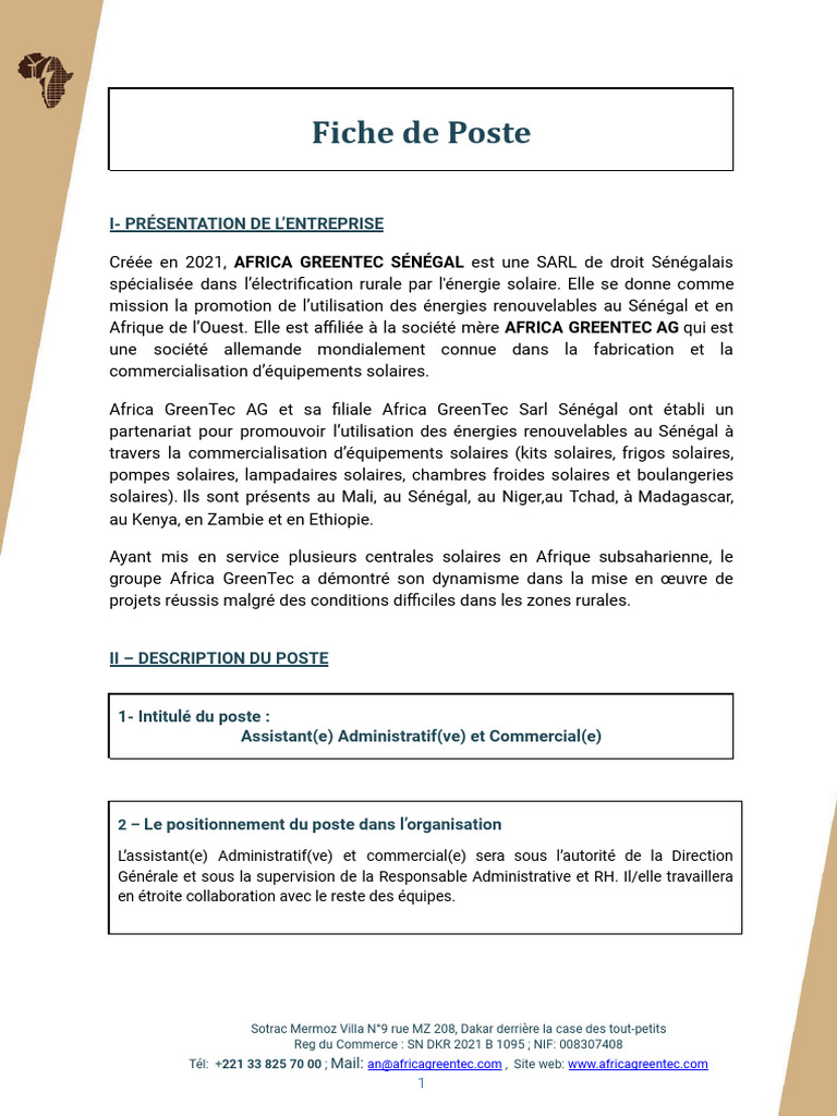 Fiche de Poste : Assistant Administratif et Commercial | PDF