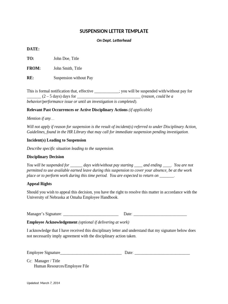 Suspension Letter Template for Misconduct | PDF