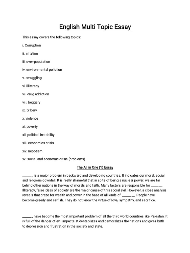 Multi Topic Essay for 10th Class | PDF
