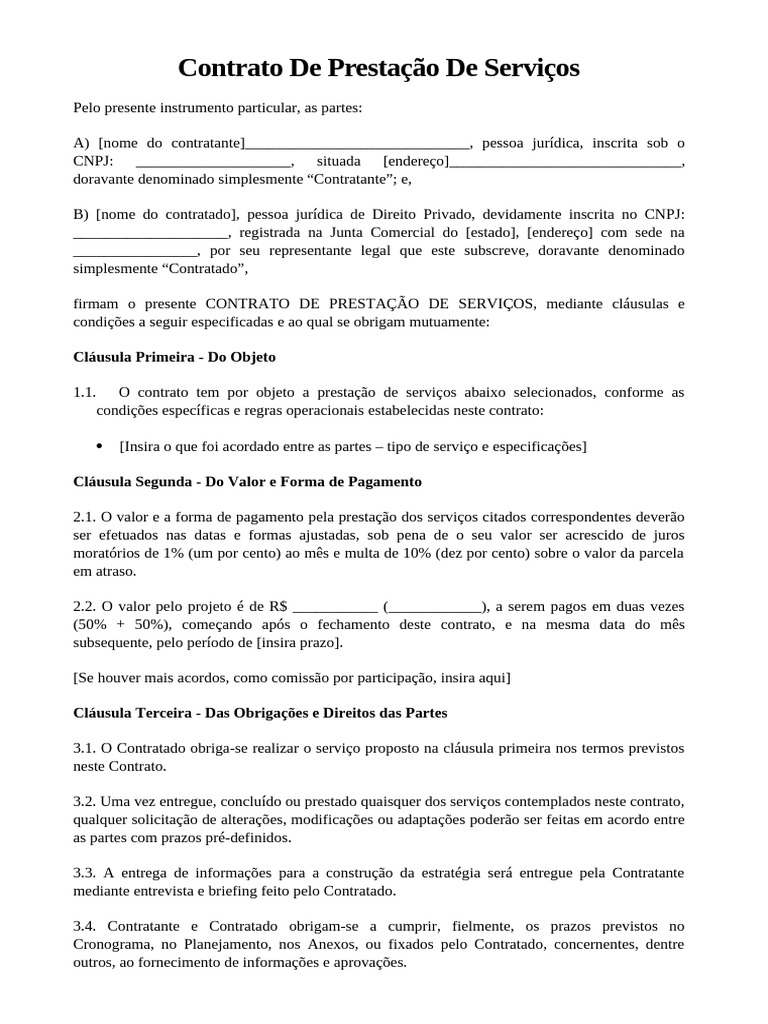 Contrato de Prestação de Serviços Detalhado | PDF | Direitos Autorais ...