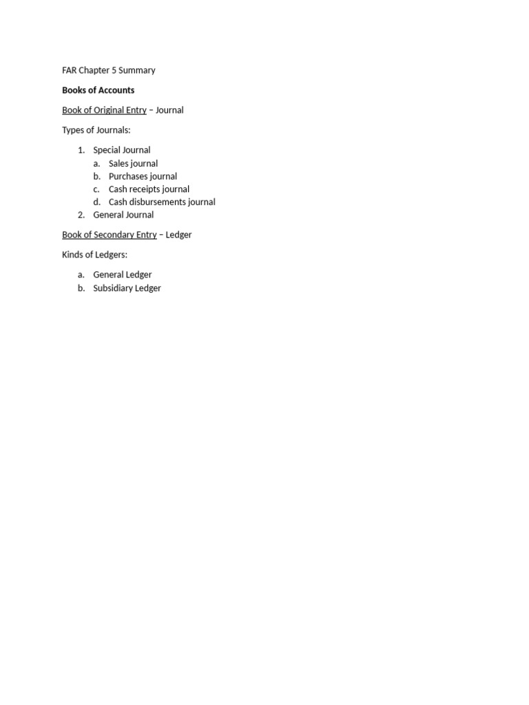 FAR Chapter 5: Accounts & Journals Summary | PDF