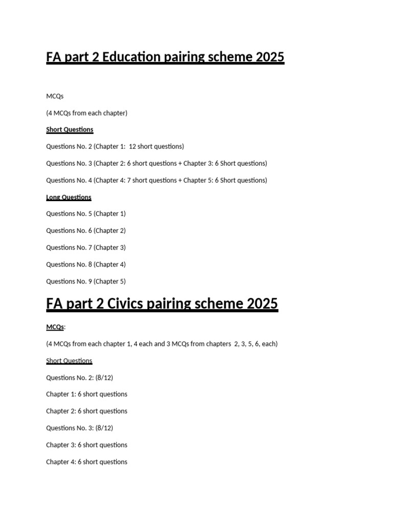 Education & Civics Pairing Scheme 2025 | PDF