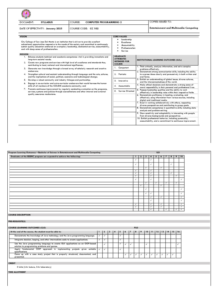 CC 102 Computer Programming 2 2025 | PDF | Class (Computer Programming ...