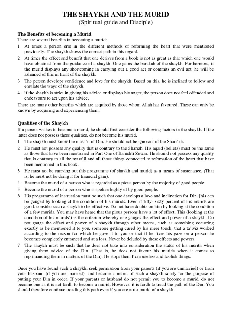 The Shaykh and The Murid: (Spiritual Guide and Disciple) | PDF | Sufism ...