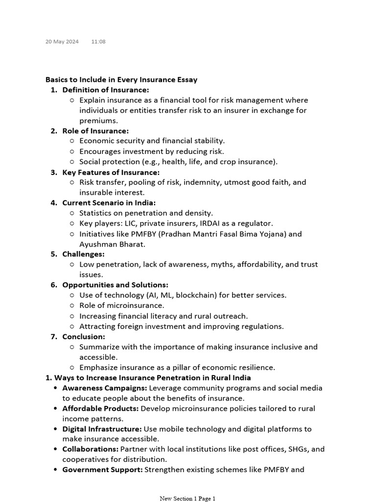 Basics To Include in Every Insurance Essay | PDF | Insurance | Reinsurance
