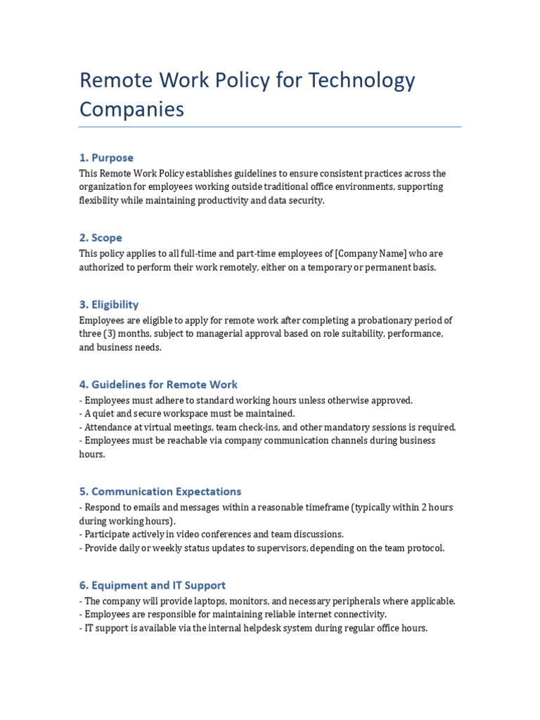 Remote Work Policy for Tech Employees | PDF