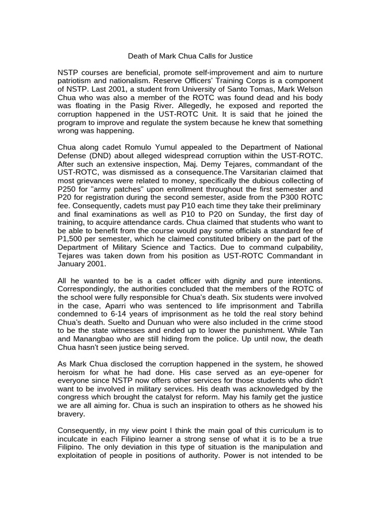Justice for Mark Chua's Death | PDF | Justice | Crime & Violence