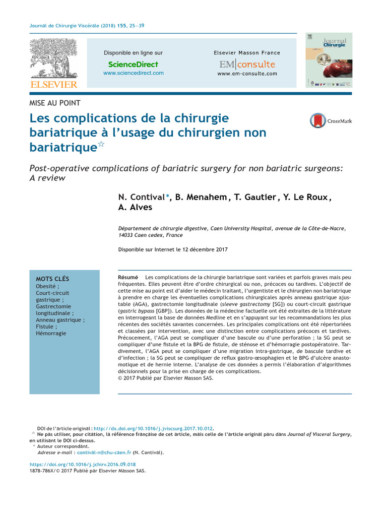 Complications de la chirurgie bariatrique | PDF | Chirurgie bariatrique ...