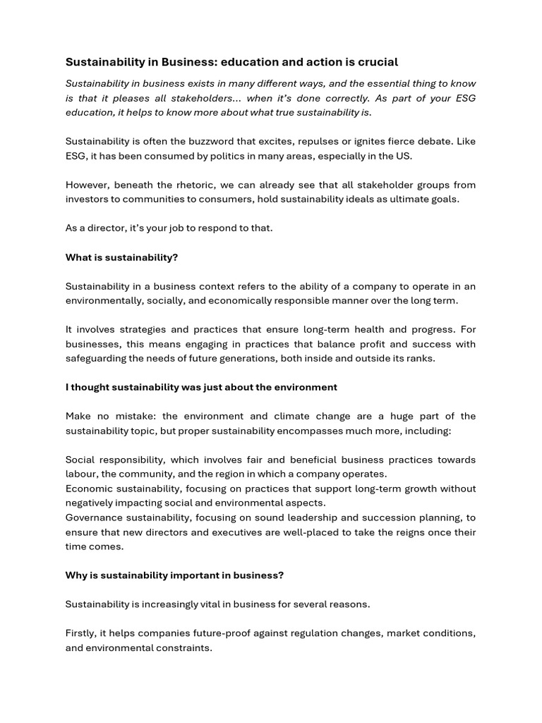Sustainability in Business | PDF | Sustainability | Reputation