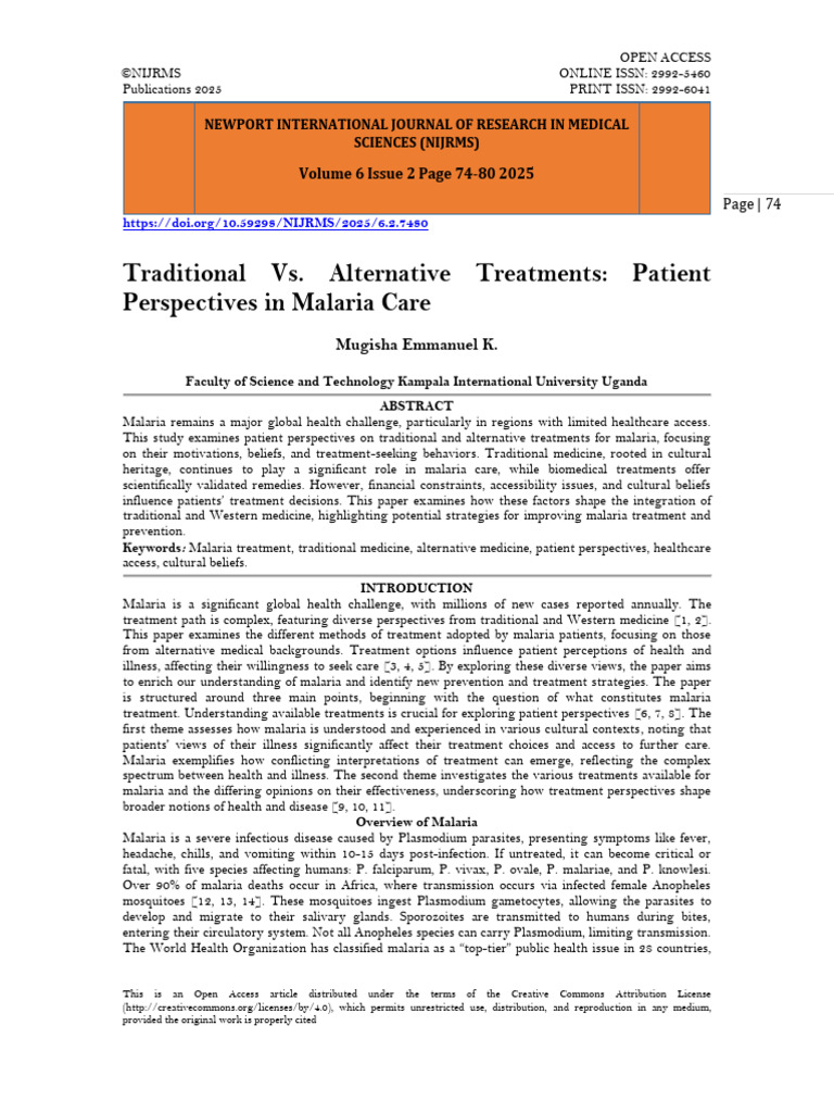 Traditional vs. Alternative Treatments: Patient Perspectives in Malaria ...