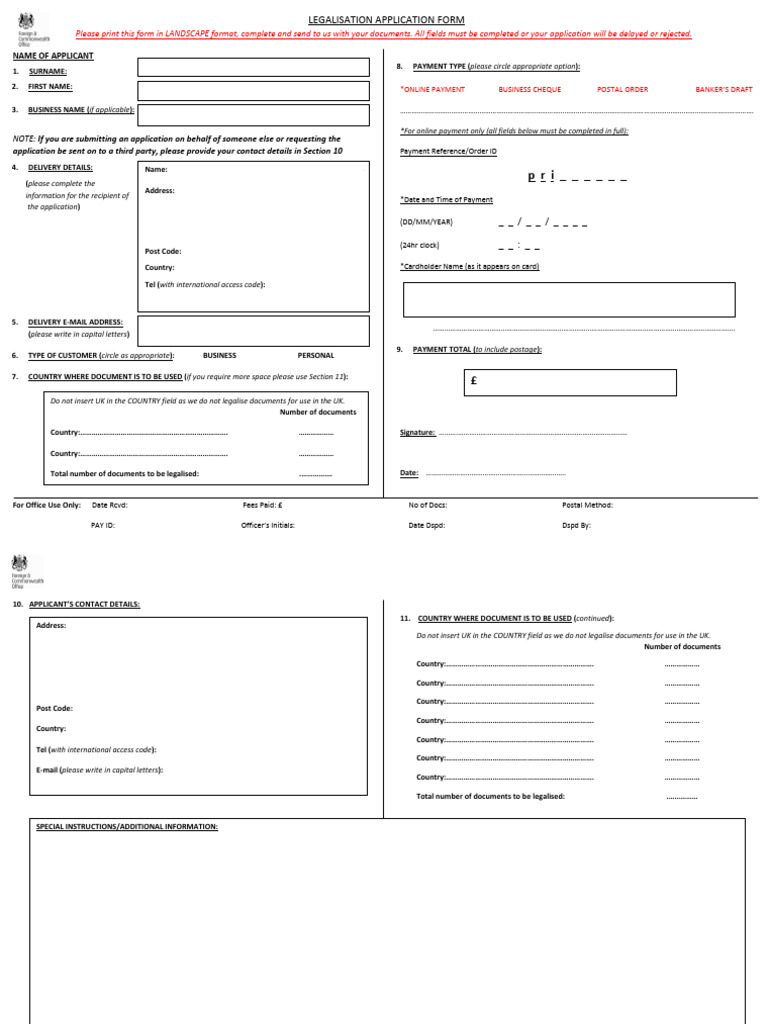 Legalisation Application Form Landscape July2011 | PDF