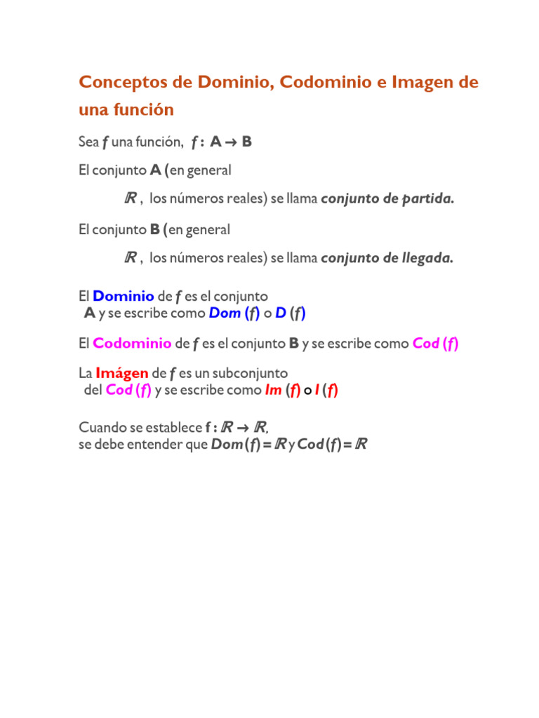 Dominio, Codominio e Imagen en Funciones | PDF | Función (Matemáticas ...