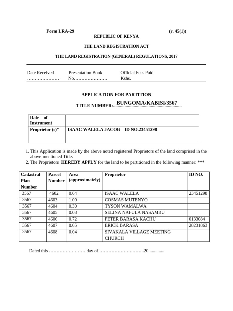 KIB Registration Form for Land Partition | PDF | Government And ...