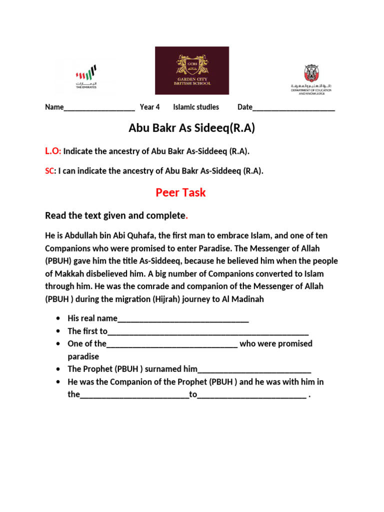 Abu Bakr As Sideeq (R.A) | PDF