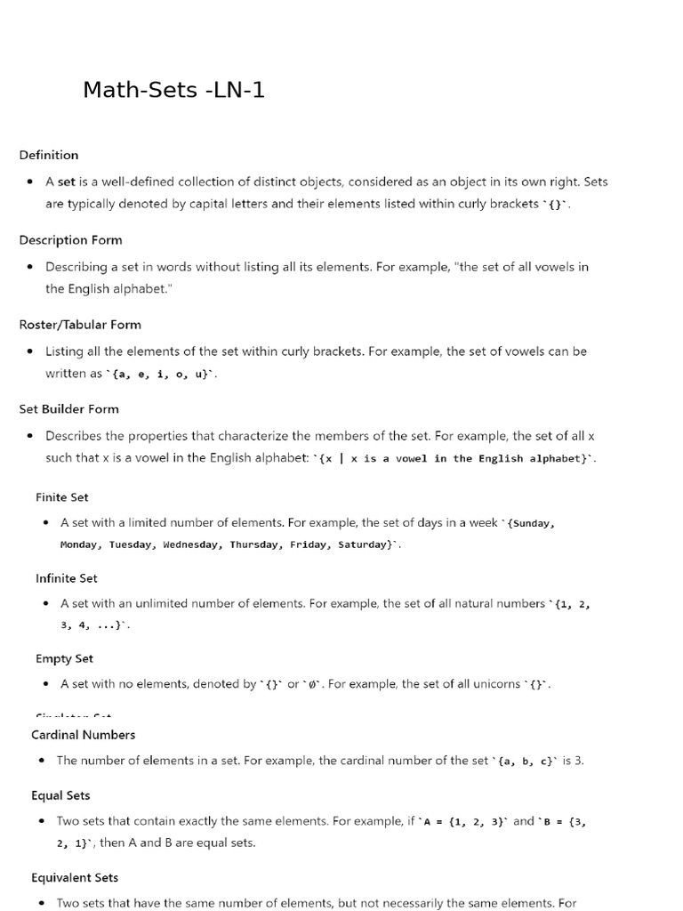 Maths Sets ln1 | PDF
