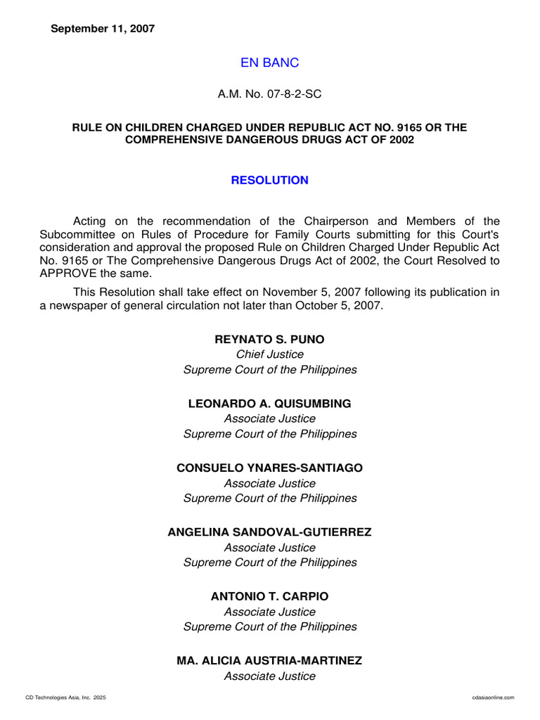 Rule On Children Charged Under Republic Act No. 9165 or The ...